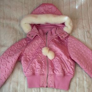 sold Baby Phat Faux Fur Hooded Jacket with Pom Poms